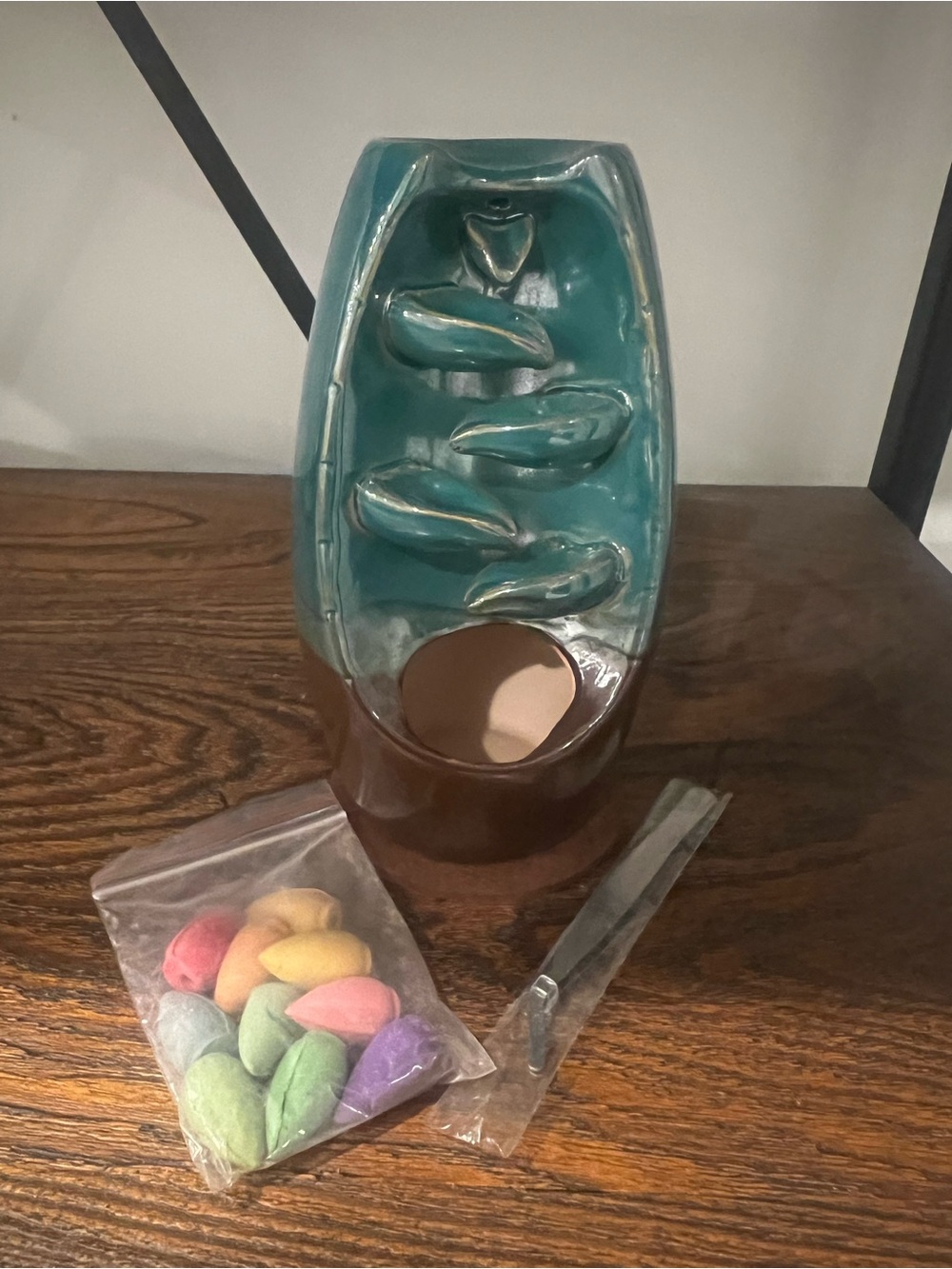 Teal and Brown Ceramic Waterfall Incense Burner
